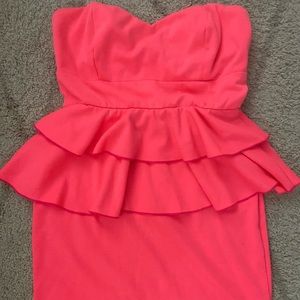 2b bebe Neon Pink Strapless Dress - L